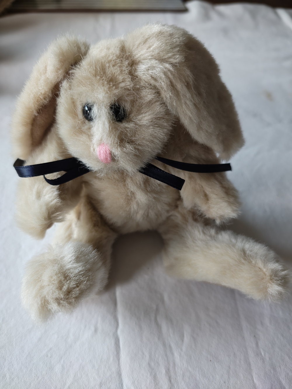 Source Unknown Cream Plush Bunny with Black Ribbon
